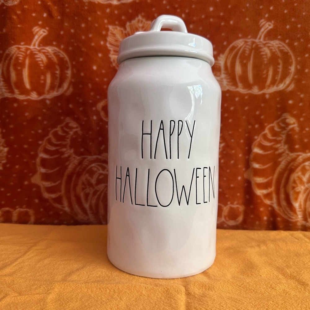 Rae Dunn Original (OG) 2017 ‘Happy Halloween’ Canister - First Edition, White